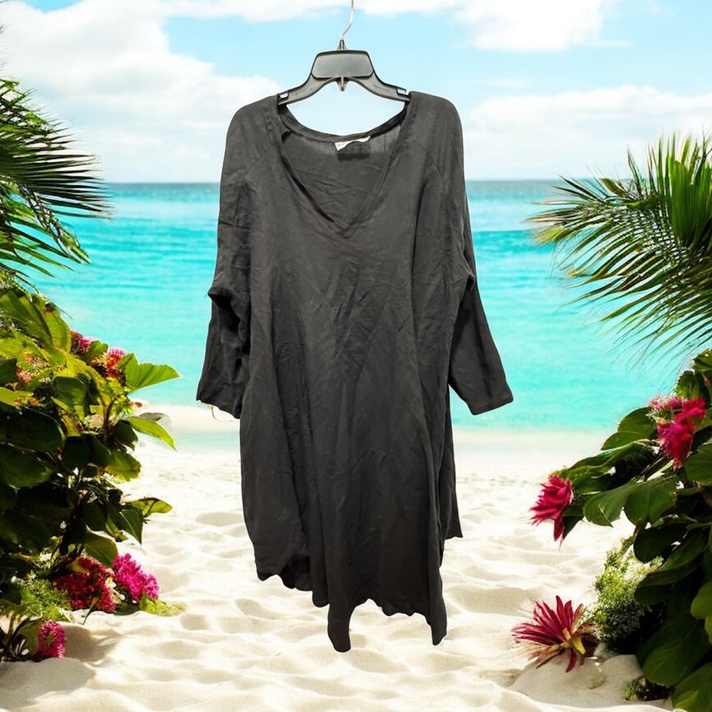Skullz London Black Midi Dress with 3/4 Sleeves and Scoop Neckline